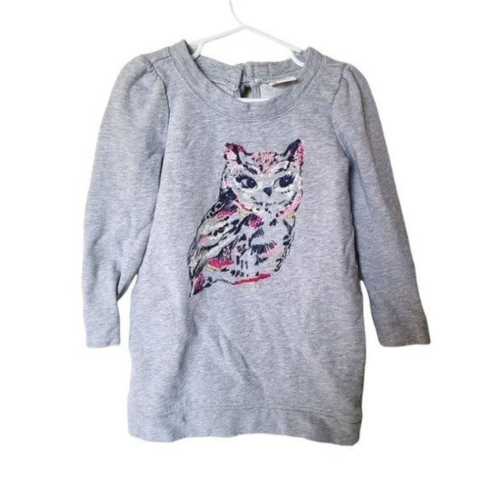 Gymboree Tunic Sweatshirt size 5 Years Girls Gray Embroidered Owl Glitter